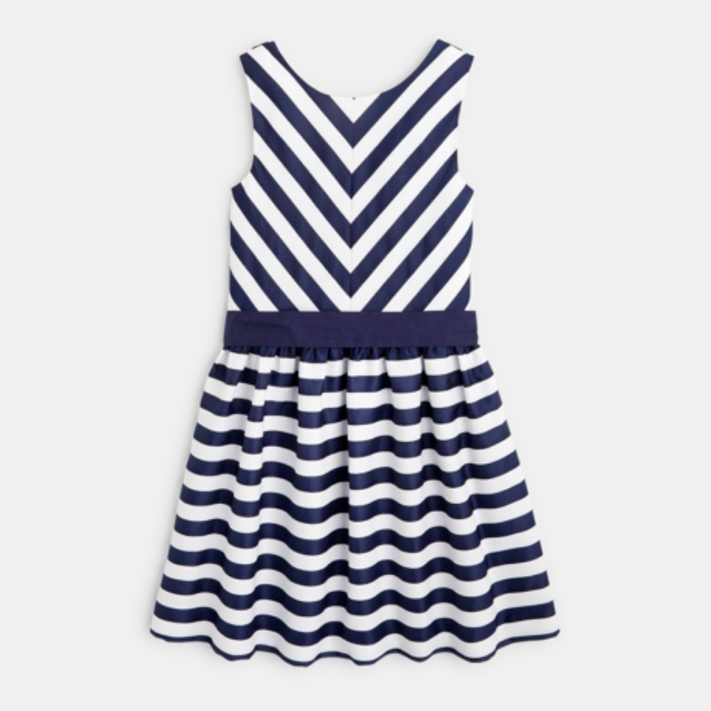 NWT Okaidi Girls Navy White Striped Fit & Flare Sleeveless Dress Size 8Y